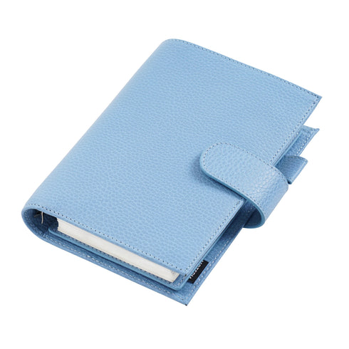 Moterm Firm Pebbled Grain Leather Sky Blue Color Genuine Cowhide Planner Rings Notebook Cover Diary Agenda Organizer Journey