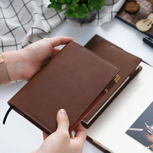 Genuine Natural Leather Cover A5 A6 B6 Journal Outdoor Travel Note Book Pen Clip Solid Retro Durable