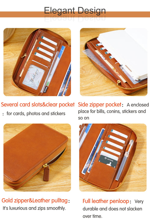Moterm Full Grain Vegetable Tanned Cowhide Planner Zip Weeks 2.0 Cover for Hobo Weeks/ Mega Notebook Organizer Journal Diary