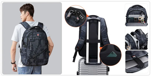 Men's Waterproof Backpack 15.6 inch Laptop computer Backpacks Swiss Travel Backpack Male Oxford Casual Schoolbag Male Mochila