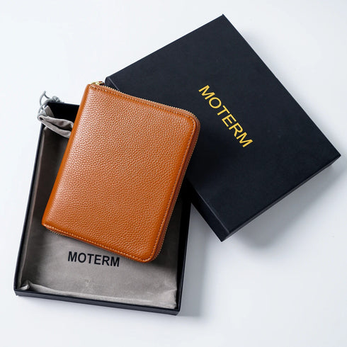 Moterm Genuine Pebbled Grain Leather B6 Zip Cover with Top Pocket Cowhide Planner Zipper Notebook Organizer Agenda Journal Diary