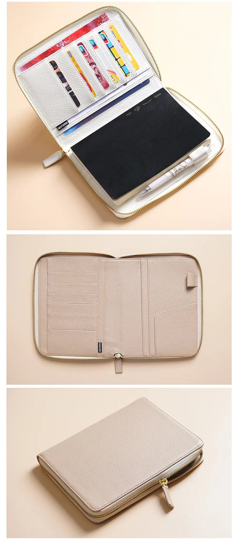 Moterm Genuine Pebbled Grain Leather B6 Zip Cover with Top Pocket Cowhide Planner Zipper Notebook Organizer Agenda Journal Diary