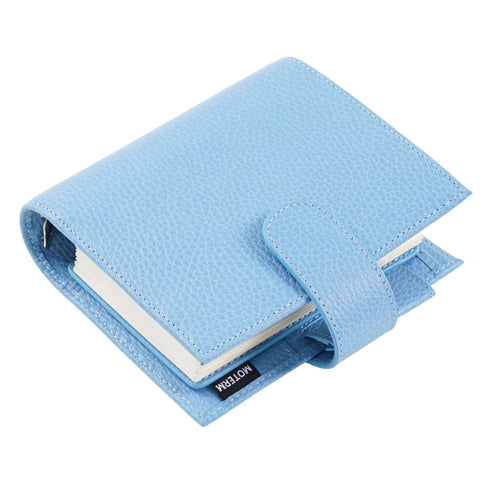 Moterm Firm Pebbled Grain Leather Sky Blue Color Genuine Cowhide Planner Rings Notebook Cover Diary Agenda Organizer Journey