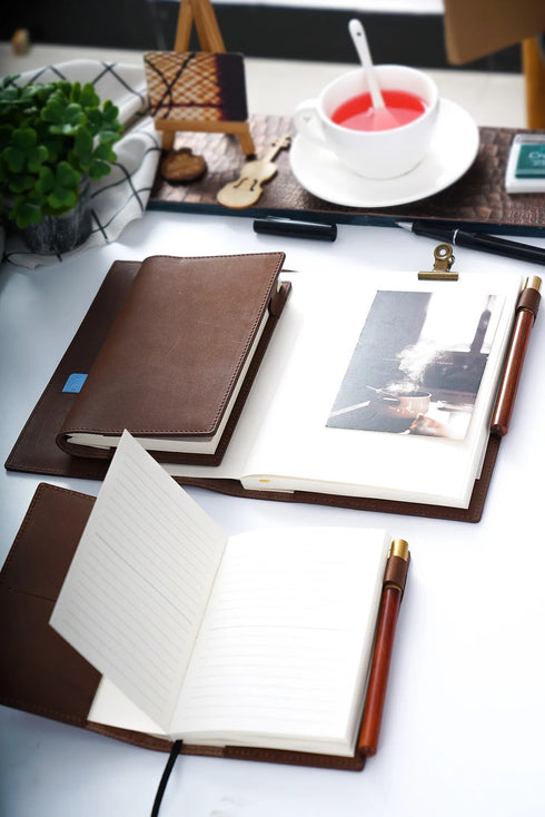 Genuine Natural Leather Cover A5 A6 B6 Journal Outdoor Travel Note Book Pen Clip Solid Retro Durable
