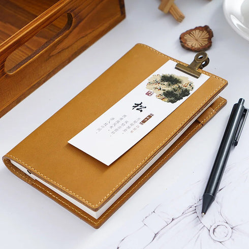 Genuine Natural Leather Cover A5 A6 B6 Journal Outdoor Travel Note Book Pen Clip Solid Retro Durable