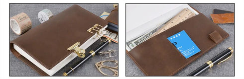 Genuine Natural Leather Cover A5 A6 B6 Journal Outdoor Travel Note Book Pen Clip Solid Retro Durable
