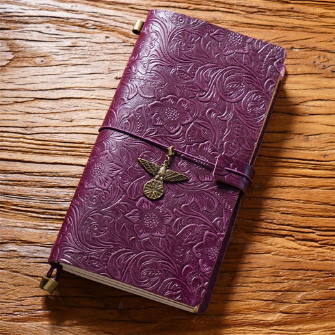100% Genuine Leather Travel Journal Embossed Flower Cover