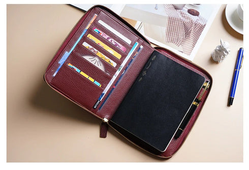 Moterm Genuine Pebbled Grain Leather B6 Zip Cover with Top Pocket Cowhide Planner Zipper Notebook Organizer Agenda Journal Diary