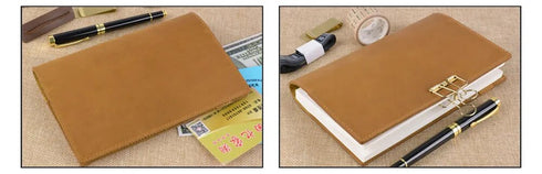 Genuine Natural Leather Cover A5 A6 B6 Journal Outdoor Travel Note Book Pen Clip Solid Retro Durable