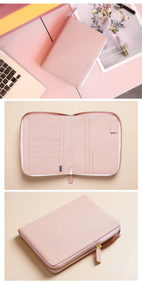 Moterm Genuine Pebbled Grain Leather B6 Zip Cover with Top Pocket Cowhide Planner Zipper Notebook Organizer Agenda Journal Diary