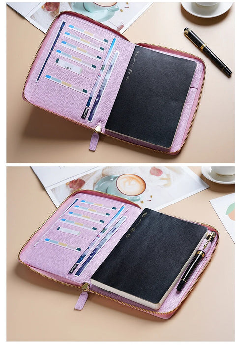Moterm Genuine Pebbled Grain Leather B6 Zip Cover with Top Pocket Cowhide Planner Zipper Notebook Organizer Agenda Journal Diary