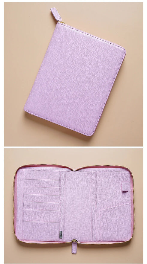 Moterm Genuine Pebbled Grain Leather B6 Zip Cover with Top Pocket Cowhide Planner Zipper Notebook Organizer Agenda Journal Diary