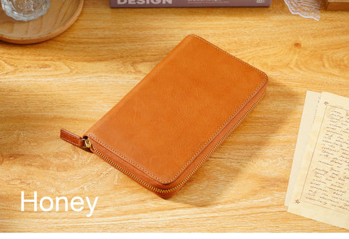 Moterm Full Grain Vegetable Tanned Cowhide Planner Zip Weeks 2.0 Cover for Hobo Weeks/ Mega Notebook Organizer Journal Diary