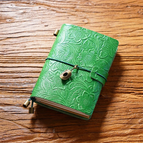 100% Genuine Leather Travel Journal Embossed Flower Cover