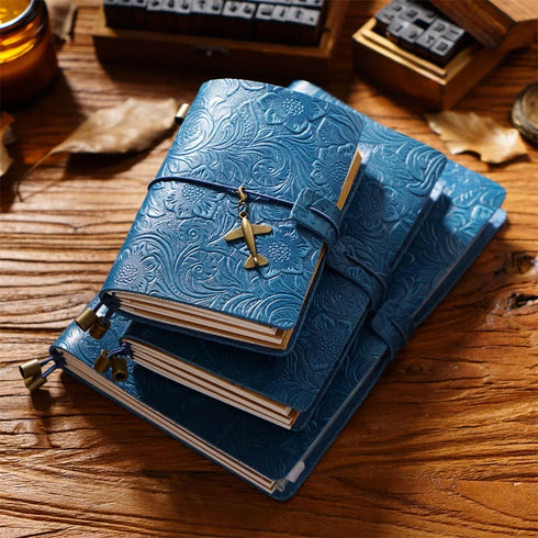 100% Genuine Leather Travel Journal Embossed Flower Cover