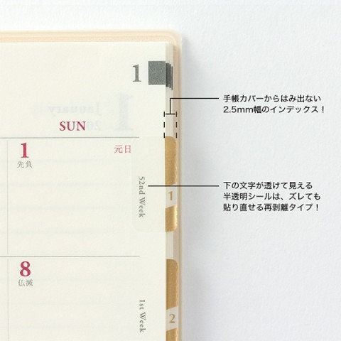 MIDORI Chiratto Index Label Months Gold Colors Planner Index Tabs Notebook Index Tabs Multi-color Index Tabs Multi-color Index Labels