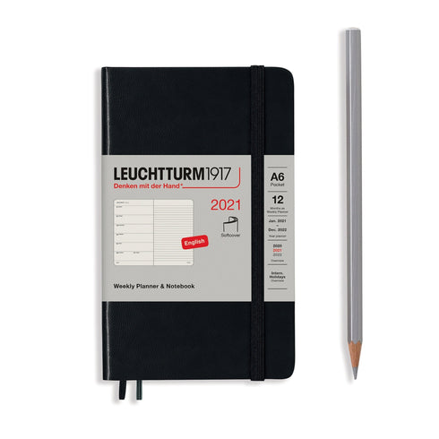 Leuchtturm1917 2021 BLACK Horizontal Pocket Weekly Planner & Notebook Softcover | A6