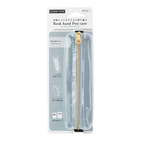 CLEAR BLACK Midori Book Band Pen Case B6-A5 Midori Pen Case Canvas Pen Case Adjustable Midori Adjustable Pencil Case