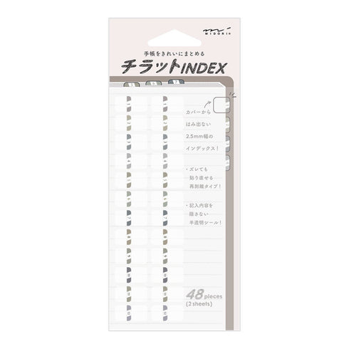 Midori Chiratto GRAY SMALL NUMBERED Index Label Colors Planner Index Tabs | 82604006