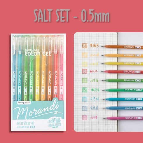 Languo Morandi RETRO SET Color Gel 9 Pen Set 0.5mm Black Out Planning Milky gel Pen Set Fine Point Set | D0224