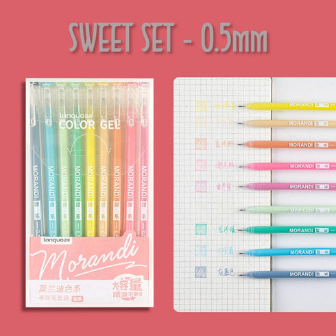 Languo Morandi RETRO SET Color Gel 9 Pen Set 0.5mm Black Out Planning Milky gel Pen Set Fine Point Set | D0224