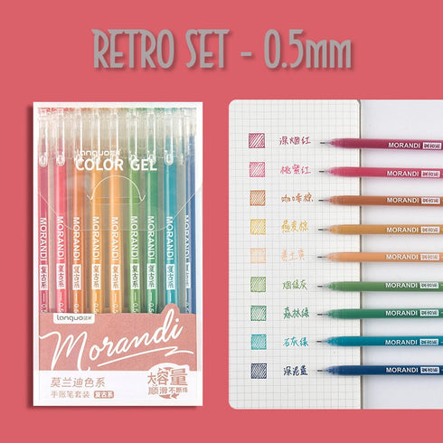 Languo Morandi RETRO SET Color Gel 9 Pen Set 0.5mm Black Out Planning Milky gel Pen Set Fine Point Set | D0224