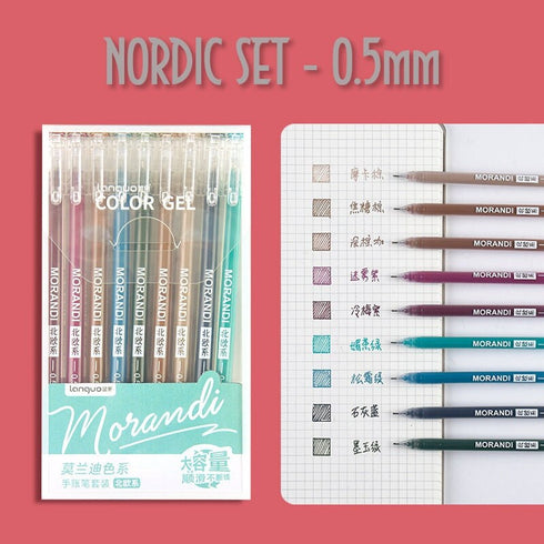 Languo Morandi RETRO SET Color Gel 9 Pen Set 0.5mm Black Out Planning Milky gel Pen Set Fine Point Set | D0224