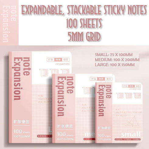 Small 5mm GRID EXPANDABLE STACKABLE Extension Vertical Sticky Notes Hidden Fold Sticky Notes Grid Sticky Notes | 75 X 100MM 100 Sheets