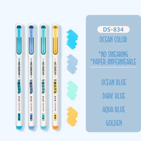 Dianshi NO SMEAR ELEGANT Color Highlighter Set Refillable Highlighter Set Eco-Conscious Seven Series 4 Pen Set | Ds-834