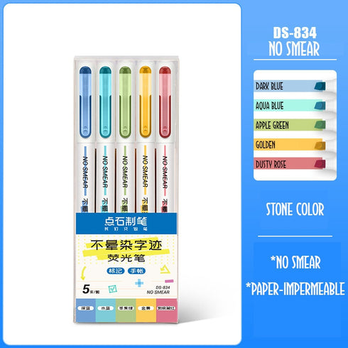Dianshi NO SMEAR WARM Color Highlighter Set Refillable Highlighter Set Eco-Conscious Seven Series 4 Pen Set | Ds-834
