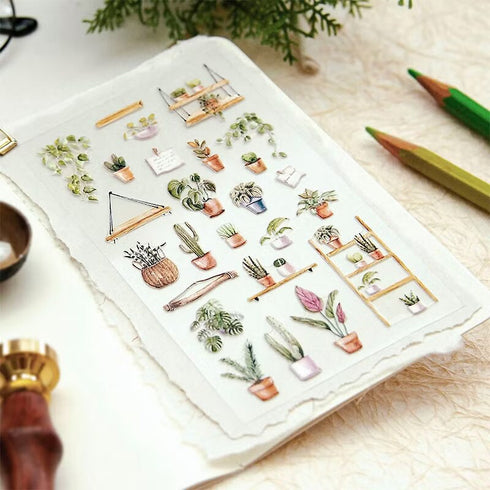 MU Lifestyle Pop-Up 3D Embossed Stickers Gardening Houseplants Cactus Ivy Plant Rack Plant Shelf 3D Stickers Applique Stickers | 01