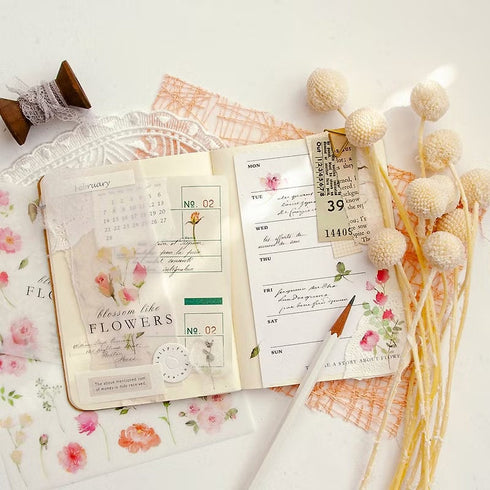 MU Lifestyle Print-On Stickers Pink Flowers Pink Rose Pink Bouquet Rub-On Stickers Transfer Stickers Translucent Sticker | 243