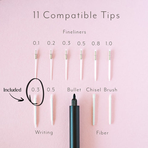 BLACK LUMOS WRITE Refillable Fineliner & Brush Pen Anodized Aluminum Fill With Your Ink Refillable 11 Tip Sizes 0.1mm To Brush Eco-Friendly
