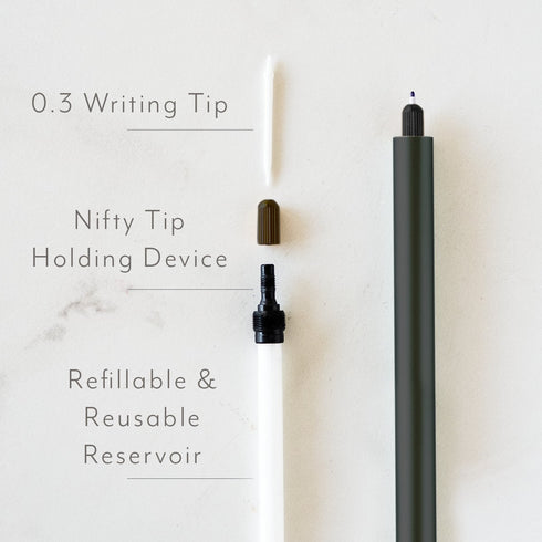 BLACK LUMOS WRITE Refillable Fineliner & Brush Pen Anodized Aluminum Fill With Your Ink Refillable 11 Tip Sizes 0.1mm To Brush Eco-Friendly