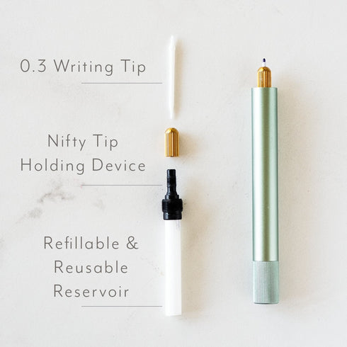 LUMOS MINI Refillable Fineliner & Brush Pen Anodized Aluminum Fill With Your Ink Refillable 11 Tip Sizes 0.1mm To Brush Eco-Friendly