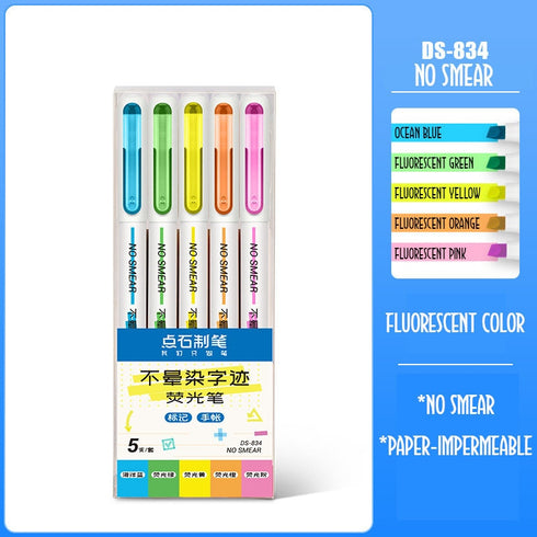 Dianshi NO SMEAR MACARON Color Highlighter Set Refillable Highlighter Set Eco-Conscious Seven Series 4 Pen Set | Ds-834