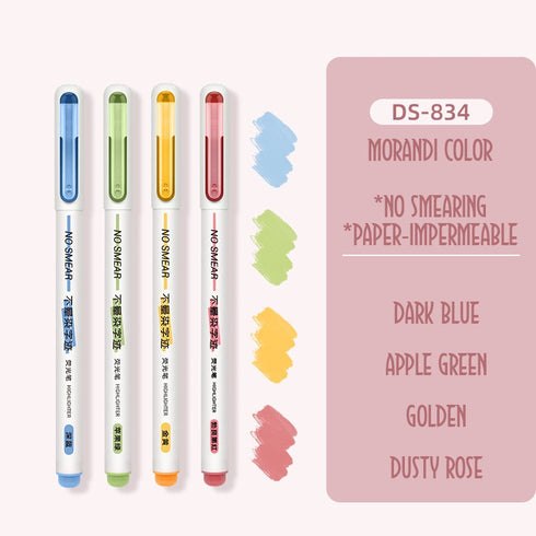 Dianshi NO SMEAR STONE Color Highlighter Set Refillable Highlighter Set Eco-Conscious Seven Series 4 Pen Set | Ds-834