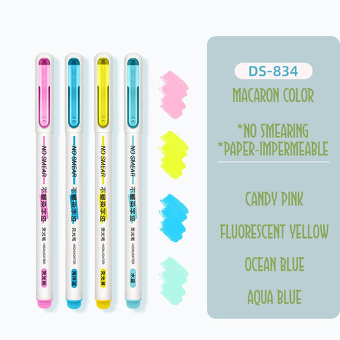 Dianshi NO SMEAR WARM Color Highlighter Set Refillable Highlighter Set Eco-Conscious Seven Series 4 Pen Set | Ds-834