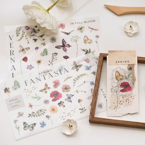 MU Lifestyle Print-On Stickers Fantasia Butterflies Garden Flowers Vernal Cosmos Rub-On Stickers Transfer Stickers Translucent Sticker | 240