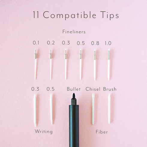 LUMOS MINI Refillable Fineliner & Brush Pen Anodized Aluminum Fill With Your Ink Refillable 11 Tip Sizes 0.1mm To Brush Eco-Friendly