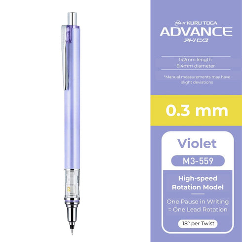 Mitsubishi NAVY M3-559 Uni Kuru Toga Kurutoga Advance 0.3mm Lead Mechanical Pencil Stay Sharp Refillable- Always Sharp - Auto-Rotates!