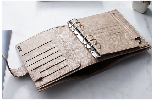 Moterm Luxe Personal Wide Litchi Grain Leather Planner 30 MM Silver Rings Notebook Organizer Agenda LARGE BACK POCKET