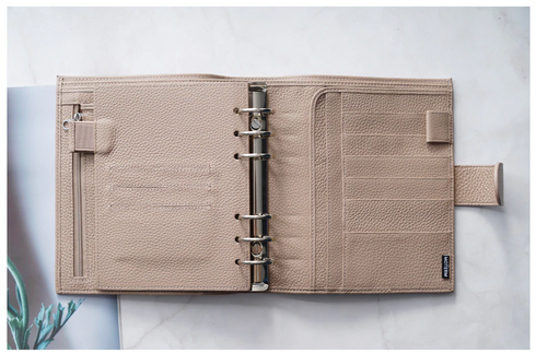 Moterm Luxe Personal Wide Litchi Grain Leather Planner 30 MM Silver Rings Notebook Organizer Agenda LARGE BACK POCKET