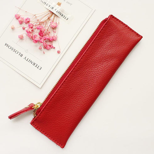 Litchi Grain School Pencil Cases Vintage Zipper Bag High-quality Cowhide Pencil Bag Retro Gift Stationery Supplies
