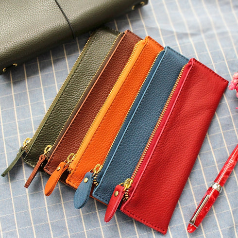 Litchi Grain School Pencil Cases Vintage Zipper Bag High-quality Cowhide Pencil Bag Retro Gift Stationery Supplies