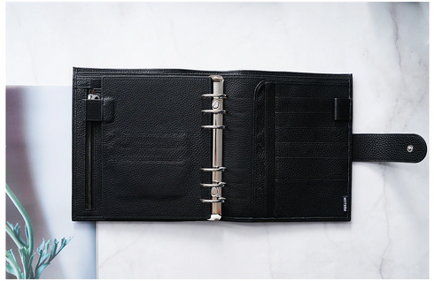 Moterm Luxe Personal Wide Litchi Grain Leather Planner 30 MM Silver Rings Notebook Organizer Agenda LARGE BACK POCKET