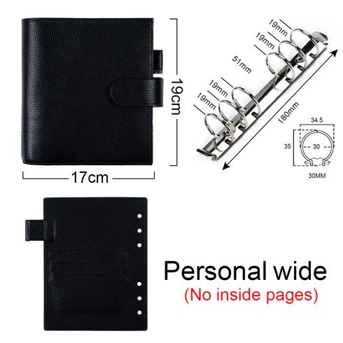 Moterm Luxe Personal Wide Litchi Grain Leather Planner 30 MM Silver Rings Notebook Organizer Agenda LARGE BACK POCKET