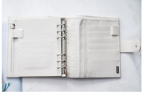 Moterm Luxe Personal Wide Litchi Grain Leather Planner 30 MM Silver Rings Notebook Organizer Agenda LARGE BACK POCKET