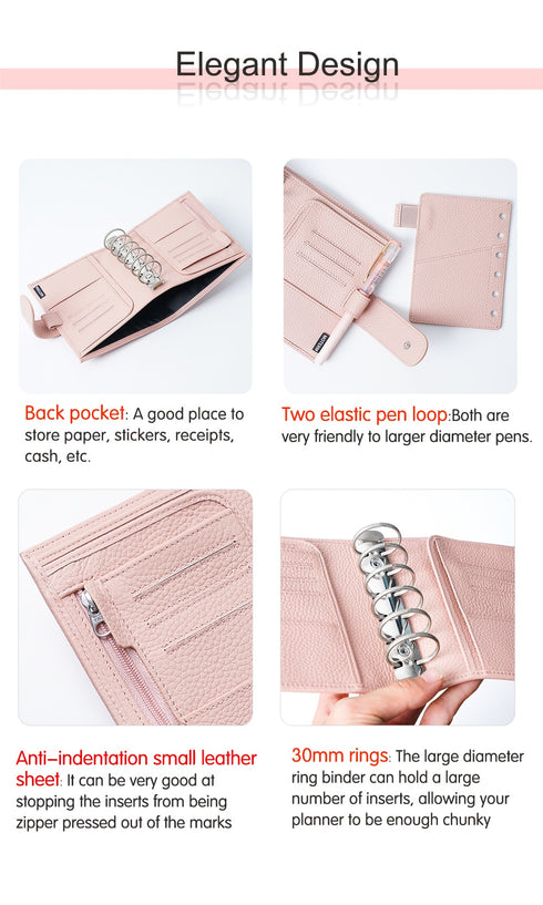 Moterm Luxe 2.0 Series Binder Pocket Size Planner Pebbled Grain Leather A7 Notebook with 30MM Ring