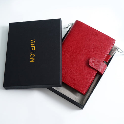 Moterm Firm Pebbled Grain Leather A5 A6 B6 Weeks Cherry Red Color Genuine Cowhide Planner Rings Notebook Cover Diary Agenda Organizer Journey